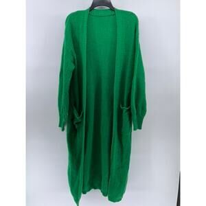 SALANTA Women's Dark Green Knit Open-Front Long Sleeve Duster Cardigan SZ 4